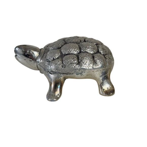 Sea Turtle White Metal Tortoise Sculpture Embossed Silver Tone Nautical Decor - Picture 3 of 15